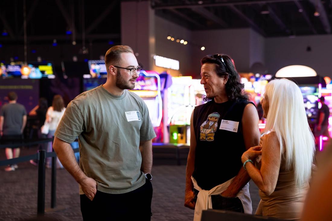 Guests connecting at the family movie night